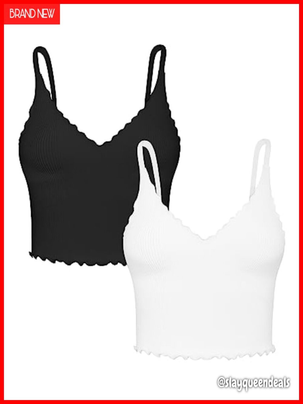 2 Pack Seamless Ribbed V Neck Camisole Tank Tops Ruffle Trim